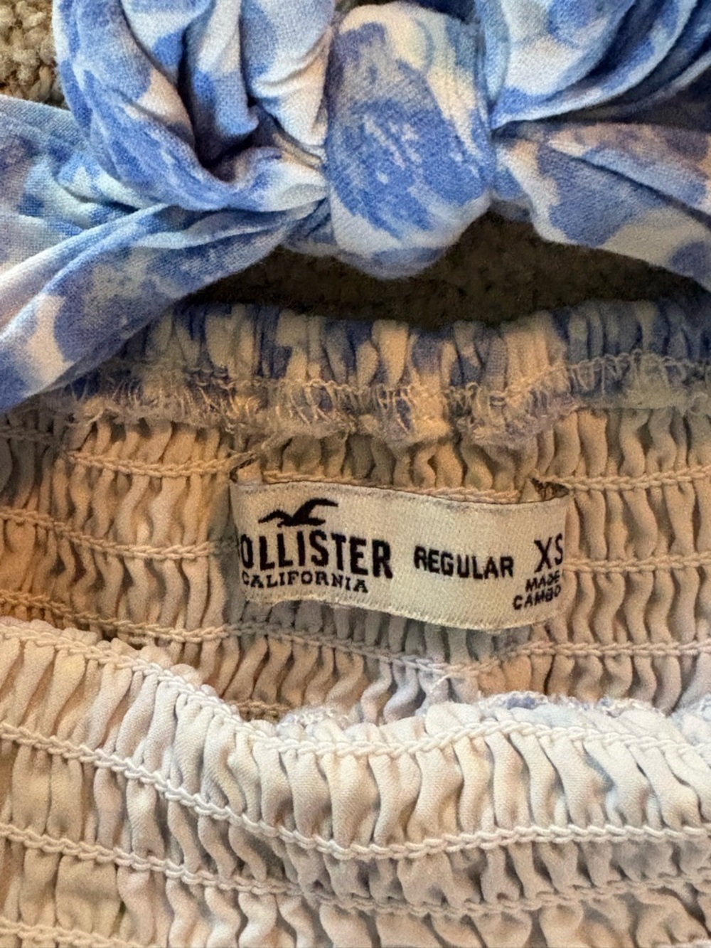 Hollister Blue Floral Smocked Midi Dress Tie Strap Sweetheart Cottagecore XS - Picture 5 of 6